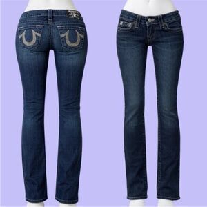 Limited Early 2000s True Religion Stealla Silver Glitter Dark Low Rise Jeans